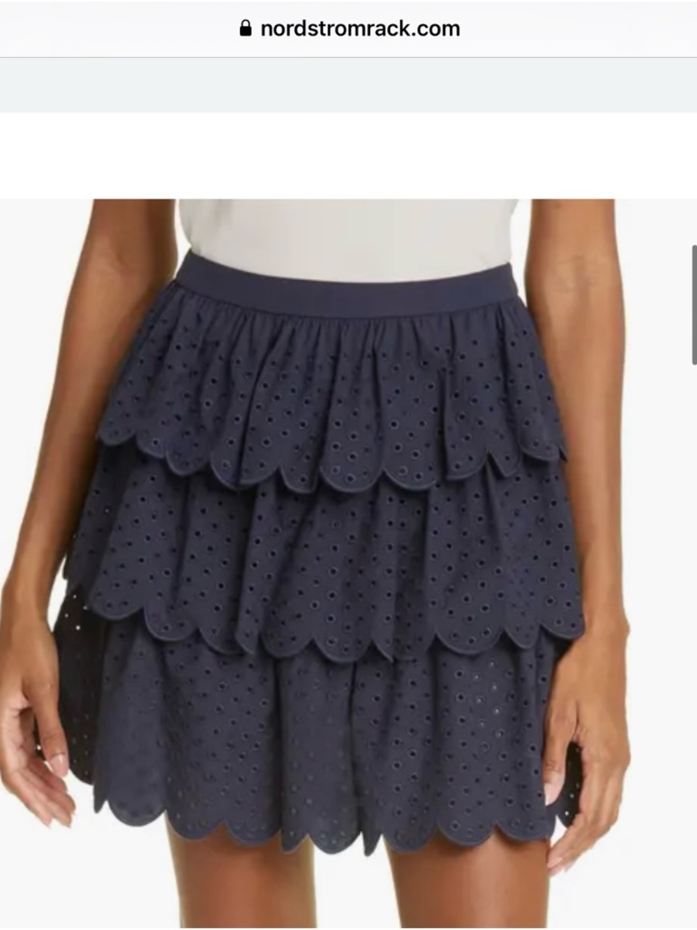 Jason Wu Navy Tiered Eyelet Scallop Mini Skirt